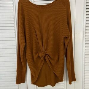 Mudd Waffle Knit Long Sleeve Knotted Front Cozy Chestnut Brown Top Size …